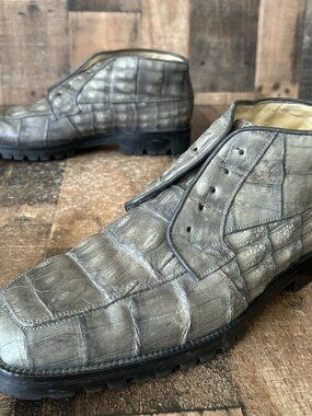 Belvedere Vintage Crocodile Gray Lace Up Boots Mens 13 W